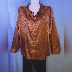 BTFMB Copper Tone on Tone Leopard Print Blouse